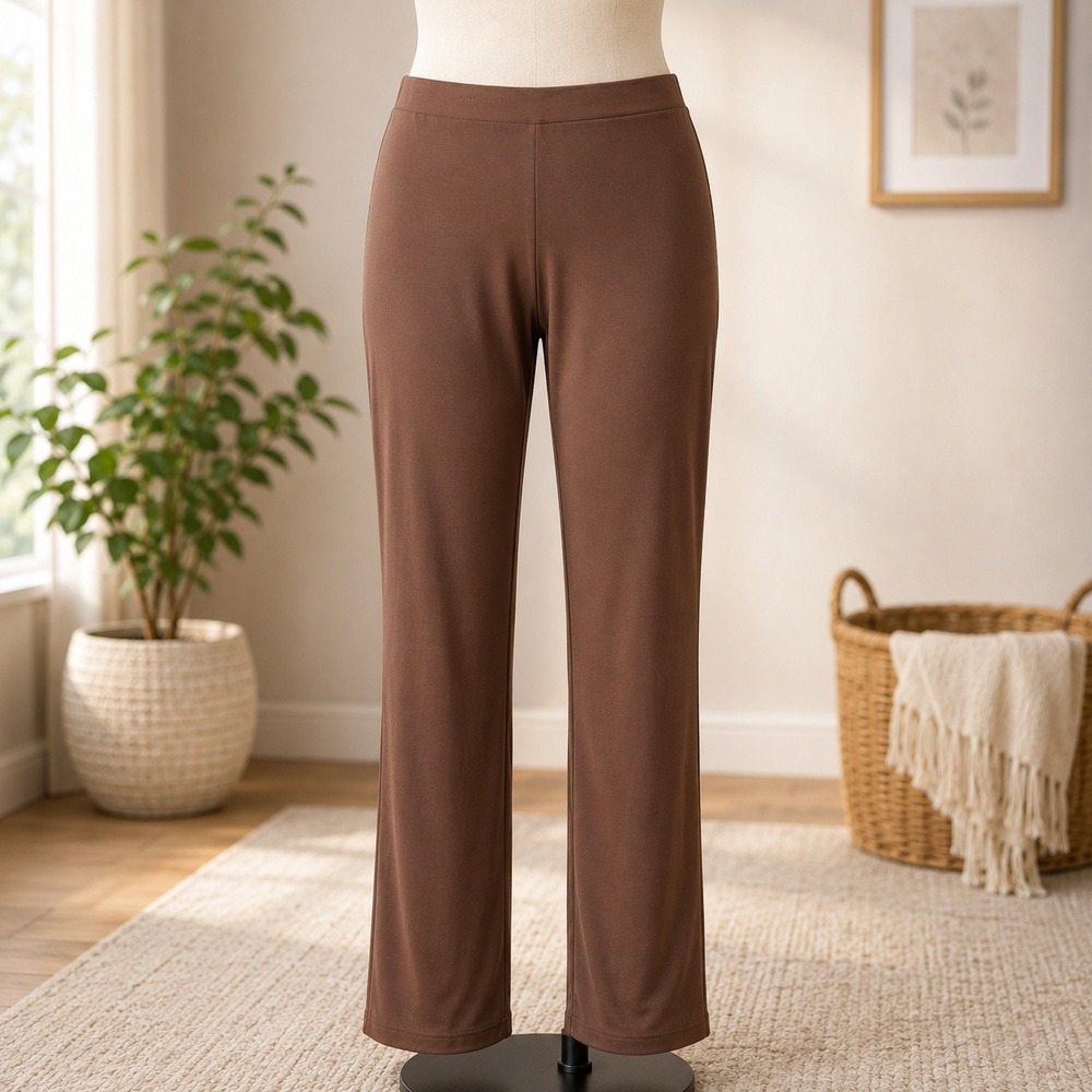 Susan‎ Graver Modern Essentials Pants Womens 2X Brown Liquid Knit Wide Leg 1622